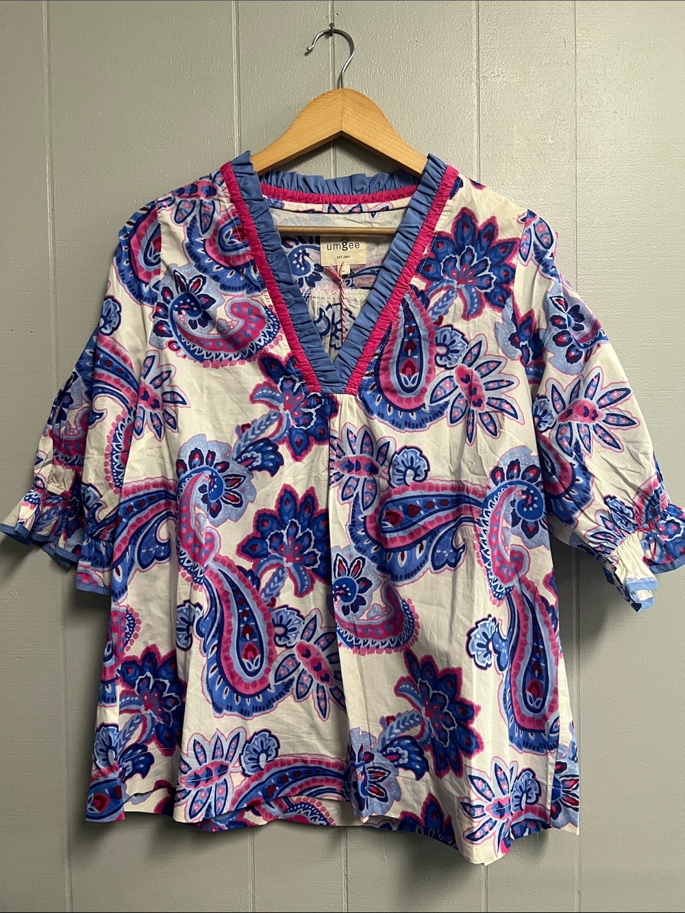 NWT Umgee Floral Ruffle Blouse Large - Picture 1 of 13